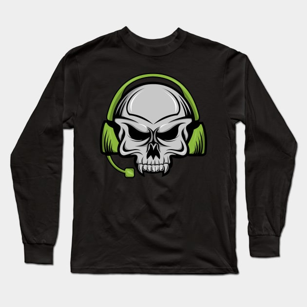 Skull with a headset for Music Lovers Long Sleeve T-Shirt by Eskitus Fashion